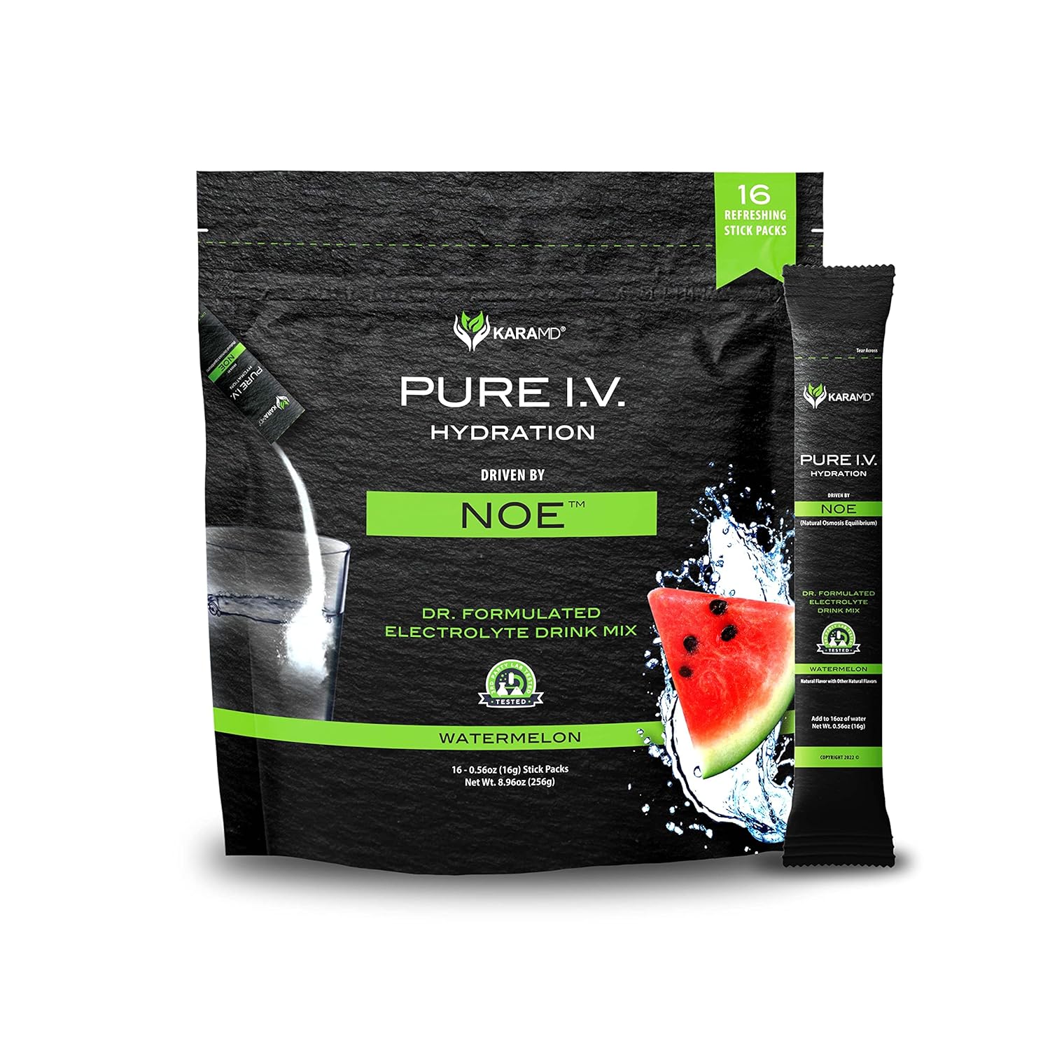KaraMD Pure I.V. - Professionally Formulated Electrolyte Watermelon Powder Drink Mix ? Refreshing & Delicious Hydrating Packets with Vitamins & Minerals ? Watermelon - 1 Bag (16 Sticks)