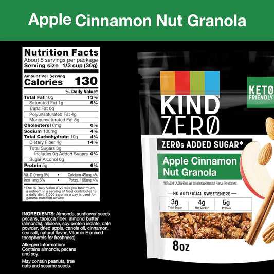 Kind Zero Added Sugar Granola, Apple Cinnamon Nut, Healthy Snacks, Gluten Free (Pack Of 1)