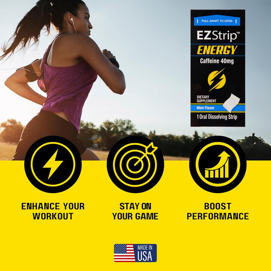 Energy - Energize Your Day With 40 Mg Caffeine Strips - Energy Supplement For Adults. Mint Flavor. Sugar Free, Gluten Free, Performance Boost. Made In Usa In An Fda-Registered Facility - 30 Pk