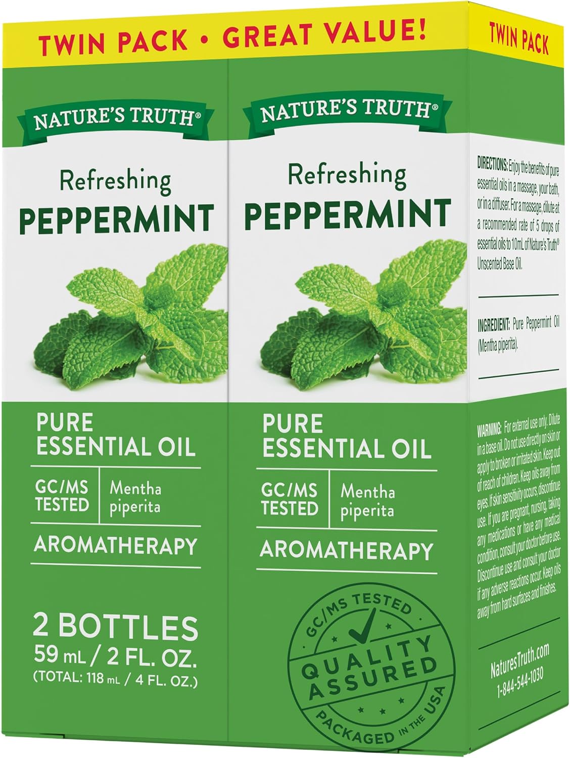 Peppermint Essential Oil | Twin Pack | 2 Pack Of 2 Fluid Ounces (59 Ml) | Mentha Piperita | By Nature'S Truth