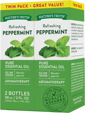 Peppermint Essential Oil | Twin Pack | 2 Pack Of 2 Fluid Ounces (59 Ml) | Mentha Piperita | By Nature'S Truth