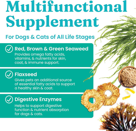 Solid Gold Seameal Cat & Dog Food Topper - Kelp Powder Dog & Cat Multivitamin - Omega 3 & Digestive Enzymes For Skin & Coat, Gut + Immune Support - 5 Oz