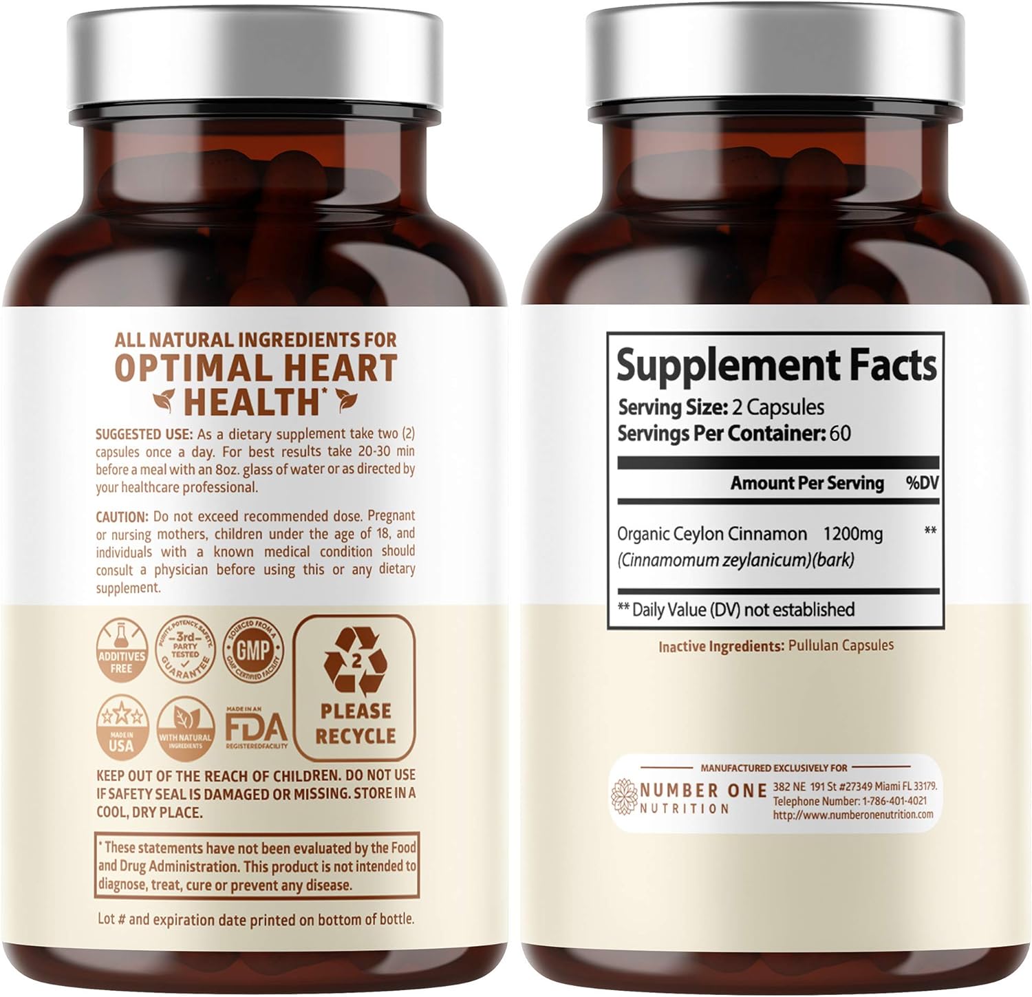 N1N Premium Ceylon Cinnamon 1200mg [100% Organic Ceylon Cinnamon] Natural Supplement to Support Healthy Blood Circulation, Brain and Joint Function,120 Caps : Health & Household