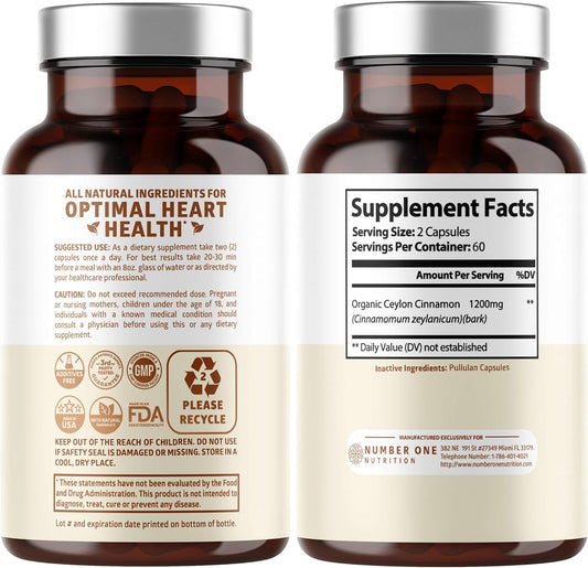 N1N Premium Ceylon Cinnamon 1200mg [100% Organic Ceylon Cinnamon] Natural Supplement to Support Healthy Blood Circulation, Brain and Joint Function,120 Caps : Health & Household