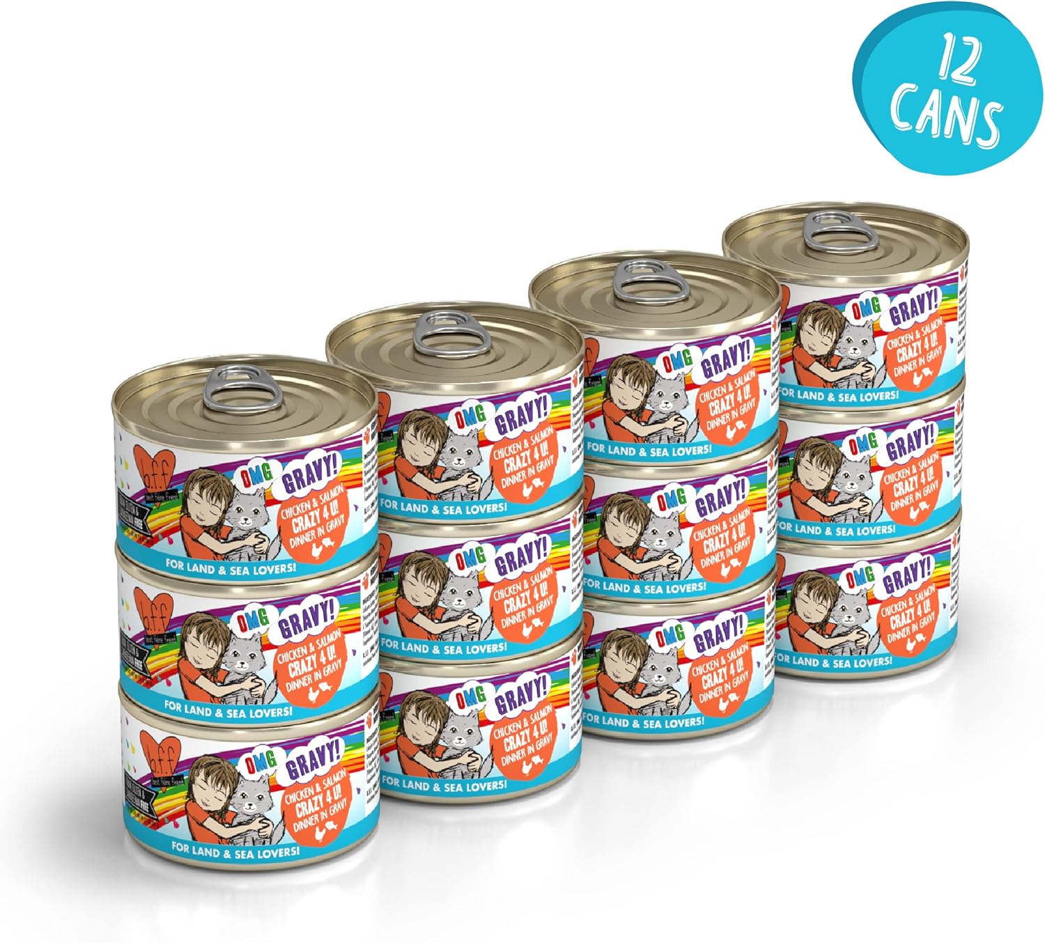 Weruva B.F.F. OMG - Best Feline Friend Oh My Gravy! Grain-Free Wet Cat Food Cans, Crazy 4 U! Chicken & Salmon, 2.8oz Can (Pack of 12) : Pet Supplies