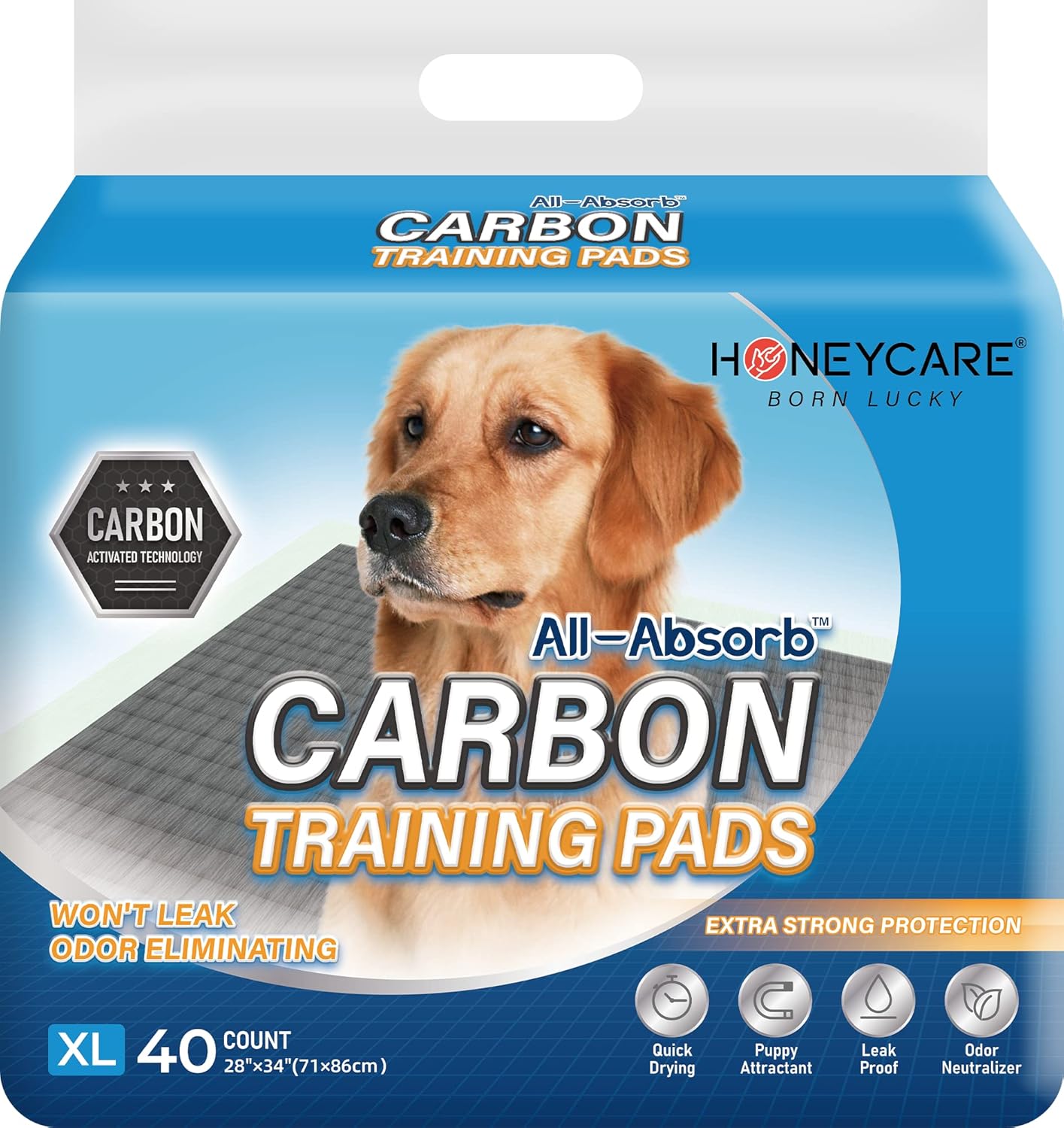 Honey Care All-Absorb Puppy Training Pads Dog Potty Pads Absorb Eliminating Urine Odor, Jumbo-Size Charcoal Puppy Pee Pad (Carbon, Xl 28X34 Inch, 40Ct)