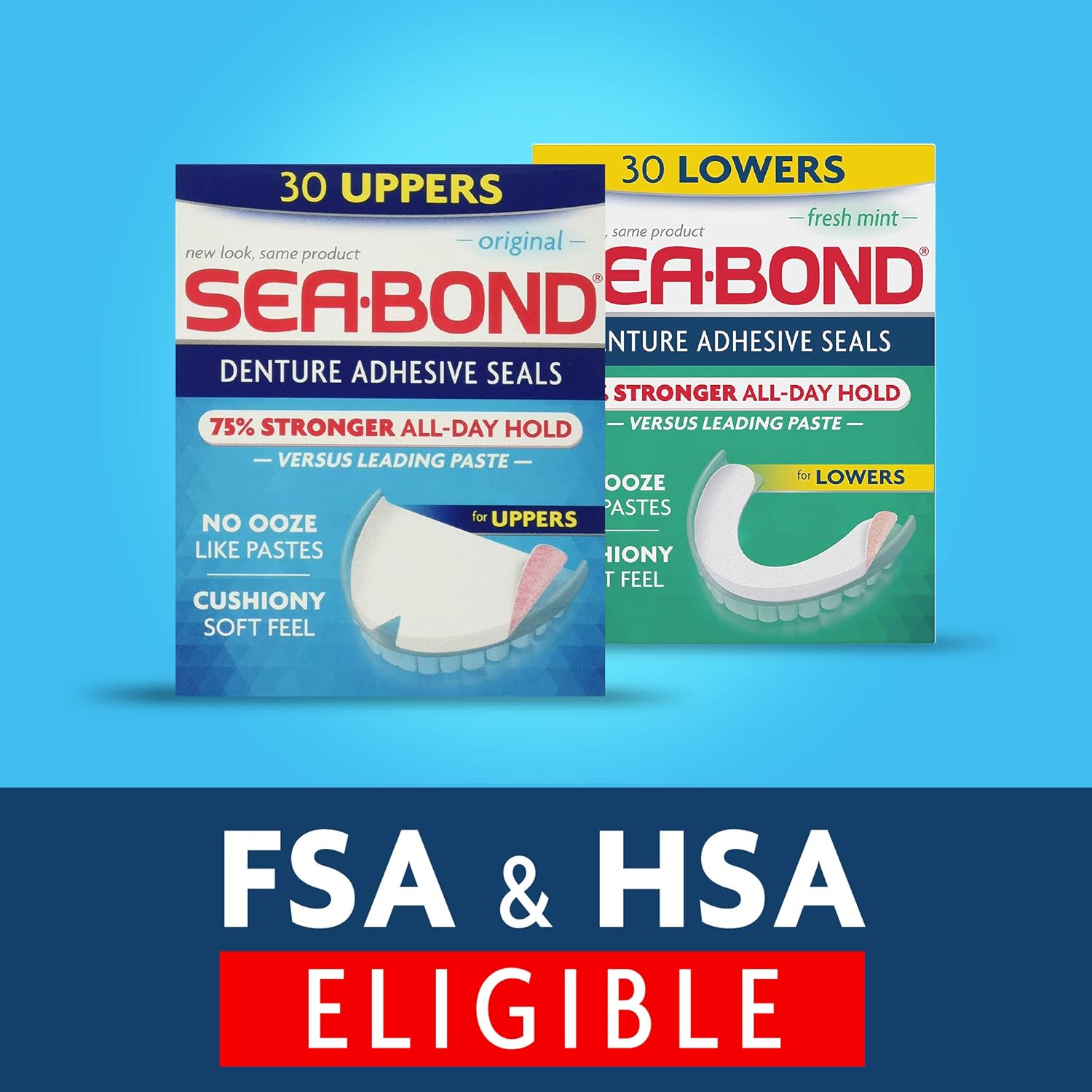 Sea Bond Secure Denture Adhesive Seals, Original Uppers, Zinc Free, All Day Hold, Mess Free, 30 Count : Health & Household