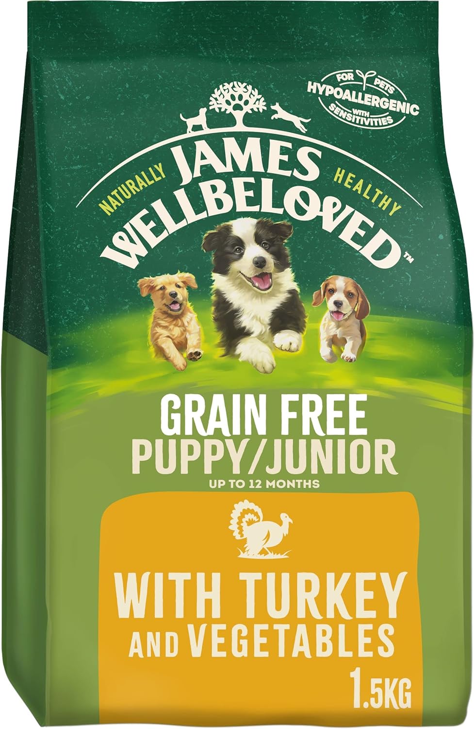 James Wellbeloved Junior Grain-Free Turkey & Vegetables 1.5 kg Bag, Hypoallergenic Dry Dog Food for Puppies?401739