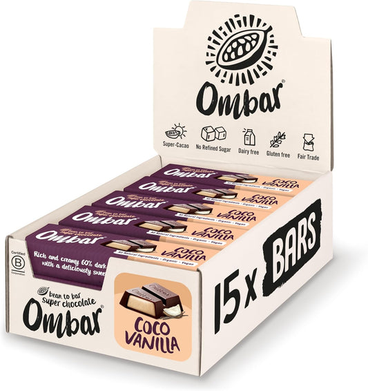 Vegan Chocolate - Ombar Coco Vanilla, Deep Filled Centres (42g x 15 Bars) Organic, Fair Trade, Dairy Free and Gluten Free Chocolate : Amazon.co.uk: Grocery