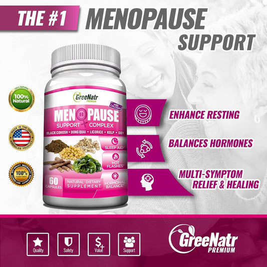 Herbal Menopause Support Complex for Hot Flashes, Night Sweats & Mood Swings Relief. Promotes Balanced Hormone Levels - Black Cohosh, Dong Quai, Licorice Root & Kelp Leaves (12 Bottles)