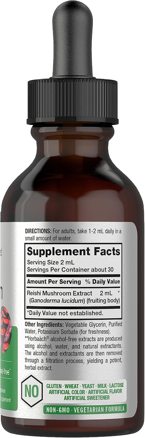 Horbäach Reishi Mushroom Supplement | 2 Fl Oz Liquid Extract | Ganoderma Lucidum Tincture | Vegetarian, Non-Gmo, Gluten Free