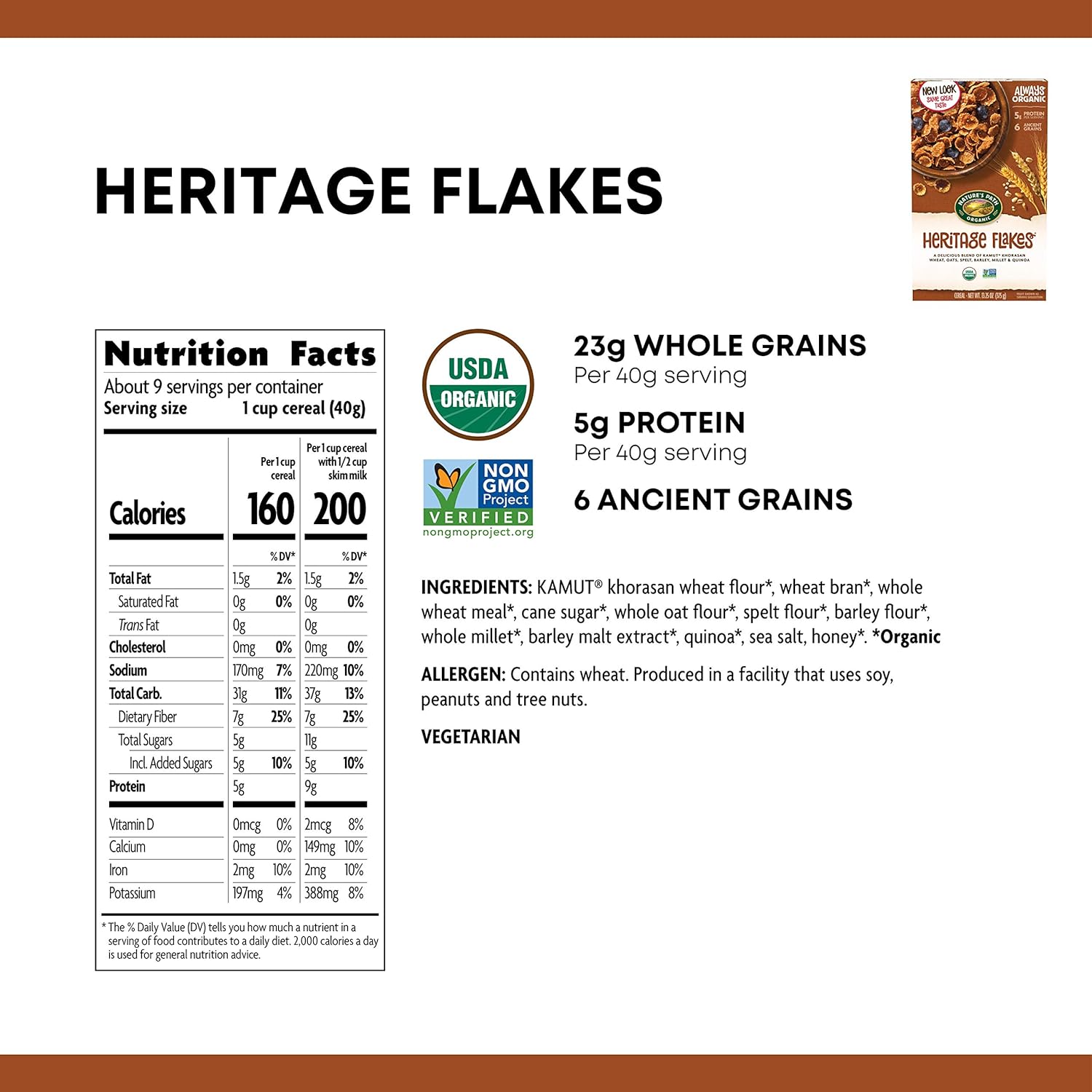 Nature's Path Heritage Flakes Whole Grains Cereal,Healthy,Organic,13.25 Ounce Box