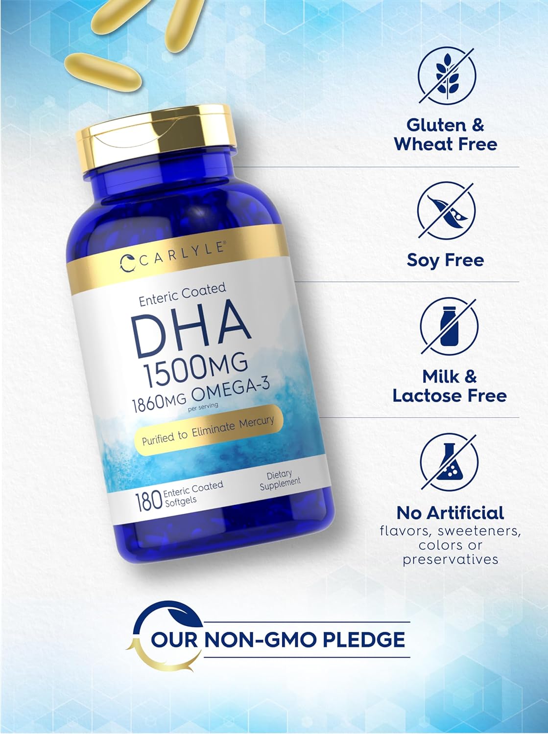 Carlyle DHA Supplement 1500mg | 180 Softgels | Omega-3 Supplement | Non-GMO, Gluten Free : Health & Household