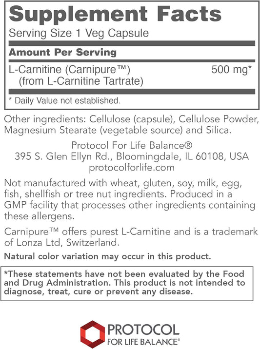 Protocol L-Carnitine 500mg - Supports Metabolic Health, Energy Product