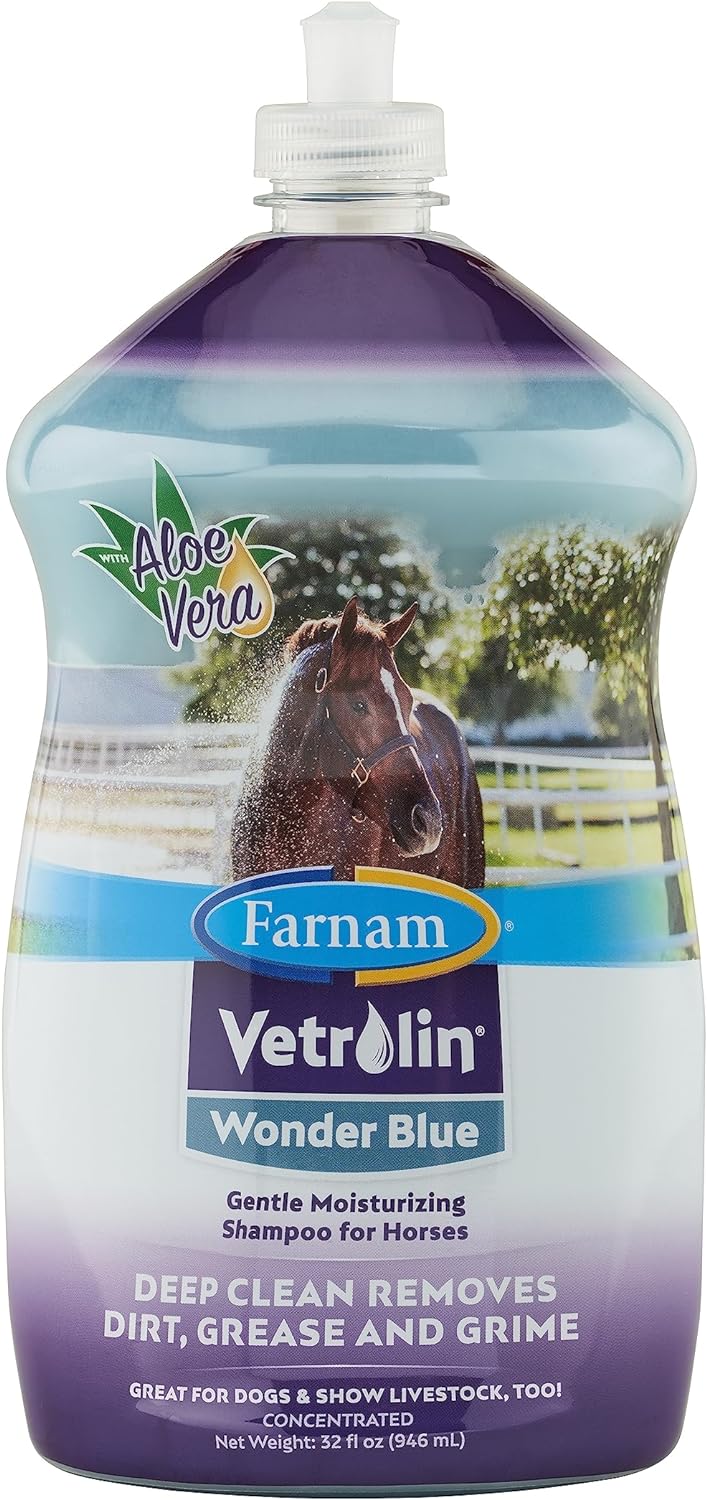 Farnam Vetrolin Wonder Blue Gentle Moisturizing Shampoo For Horses, Livestock And Dogs Blue 32