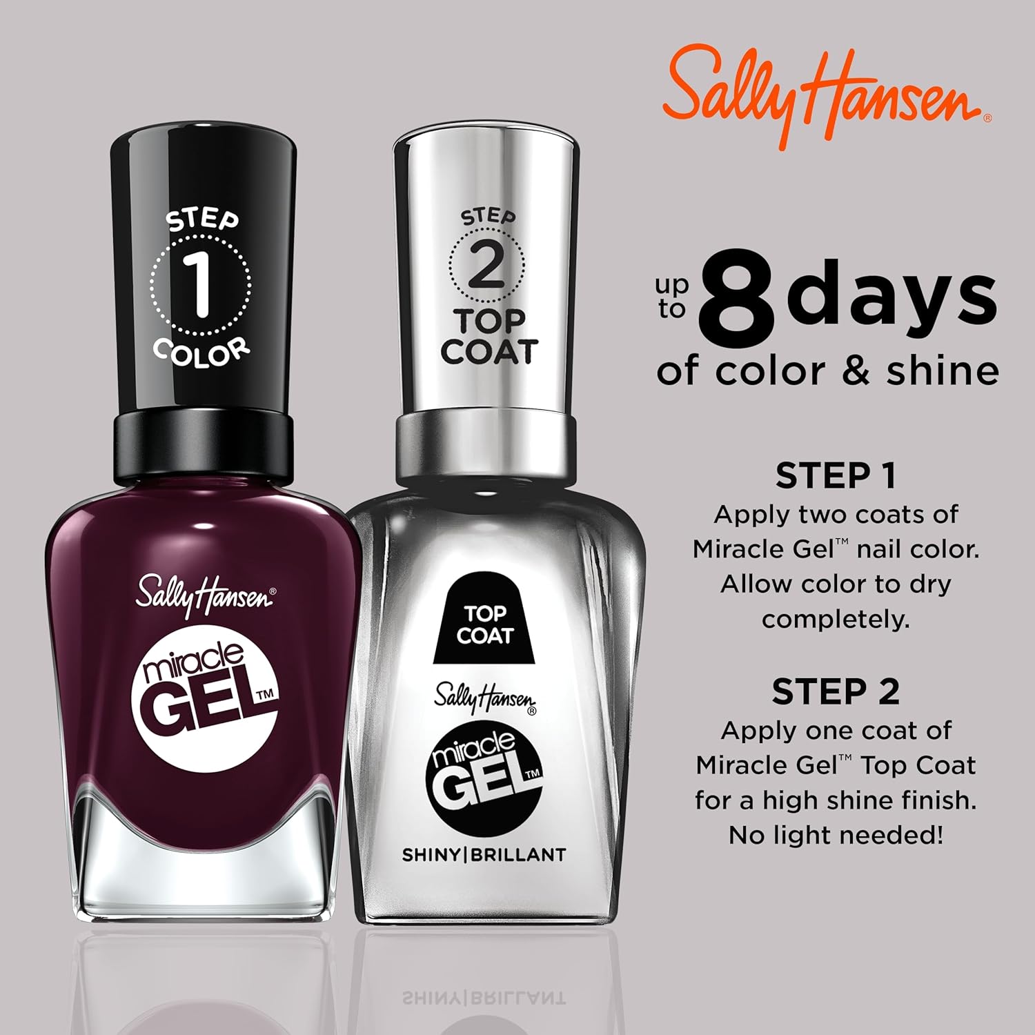 Sally Hansen Miracle Gel™, Cabernet With Bae, Long Lasting, Gel-Like Formula, No UV Lamp Needed, Red Nail Polish : Beauty & Personal Care