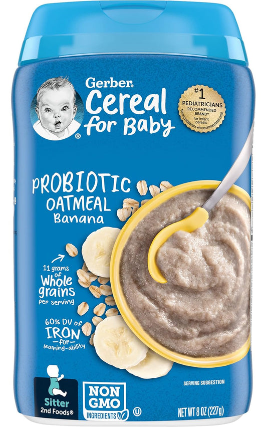 Gerber Cereal For Baby 2Nd Foods, Probiotic Oatmeal Banana, Made With Whole Grains, Real Fruit & Probiotics, 8-Ounce Canister (Pack Of 3)