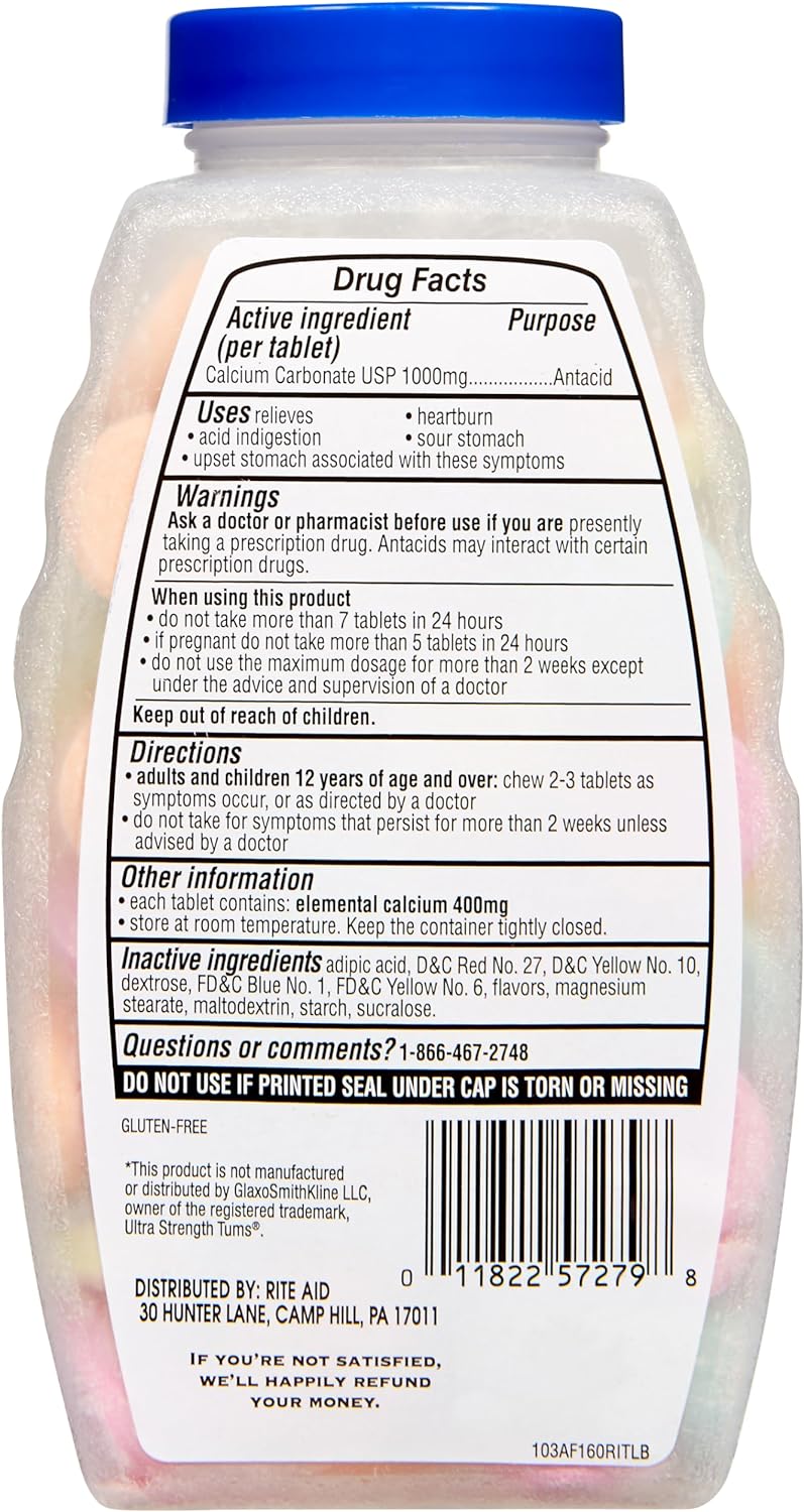 Rite Aid Acid Reducer Esomeprazole Magnesium, 20 mg, 42 Count and Antacid Chewable Tablets Assorted Fruit Flavors, 160 Count - Digestive Health Bundle : Health & Household