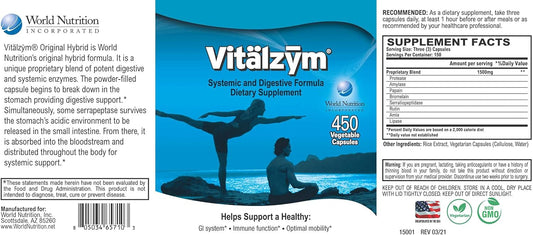 Original Proteolytic Systemic Digestive Enzyme Formula Serrapeptase Source | Immune And Joint Support Increase Blood Flow Cardio Function | Healthy Men Women (450 Capsules)