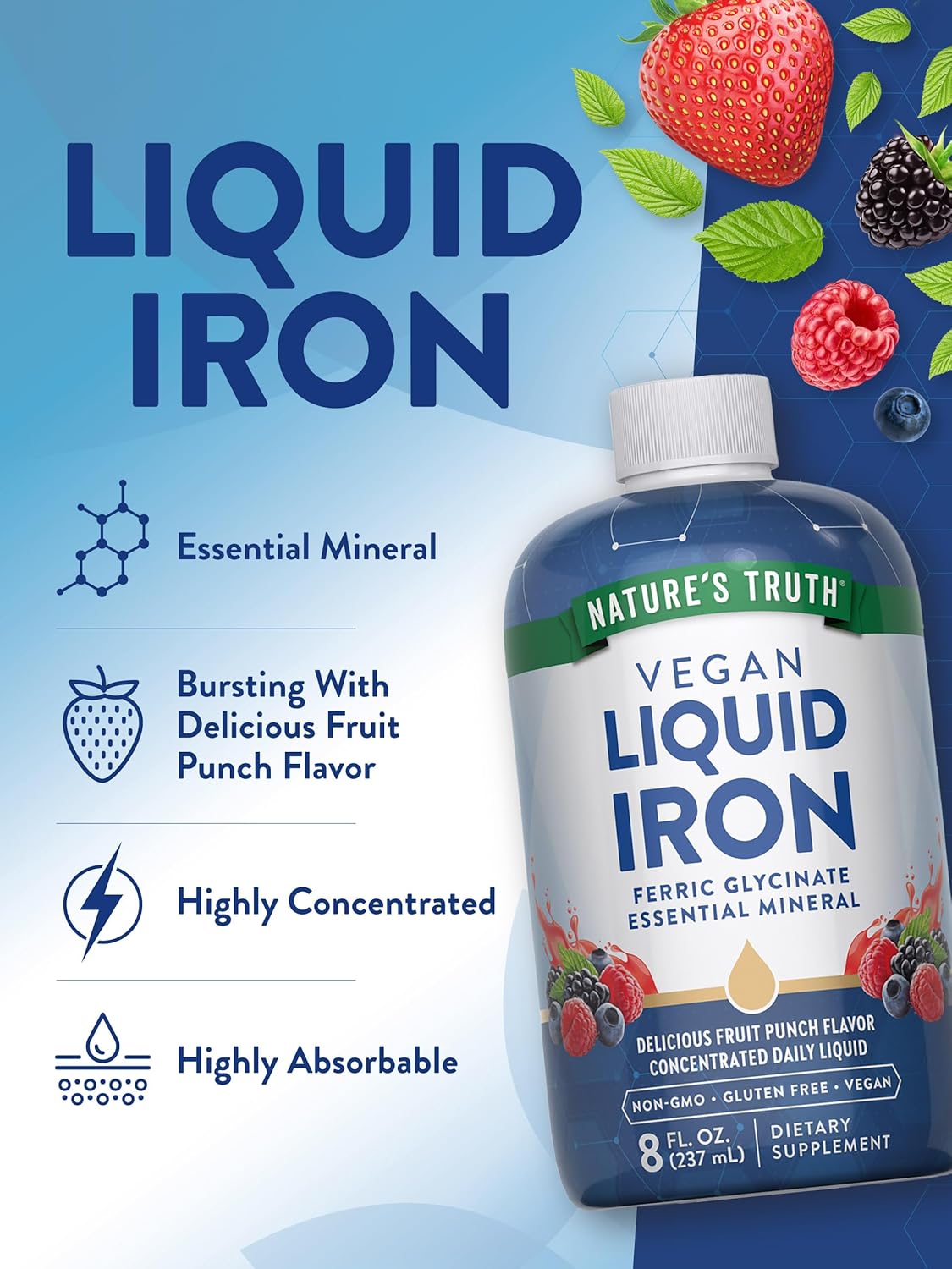 Nature'S Truth Liquid Iron Drops Supplement 18Mg | Essential Mineral | Vegan, Non-Gmo, Gluten Free