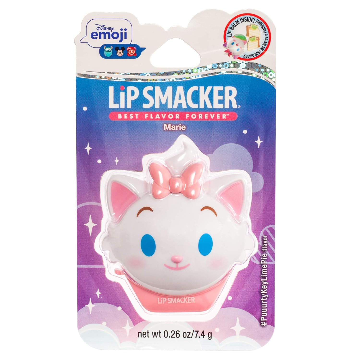 Lip Smacker Disney The Aristocats Marie Emoji Flip Flavored Lip Balm, Key Lime Flavor, Clear, For Kids