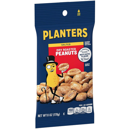 Planters Dry Roasted Peanuts, 6 Oz Bag (Pack Of 12)