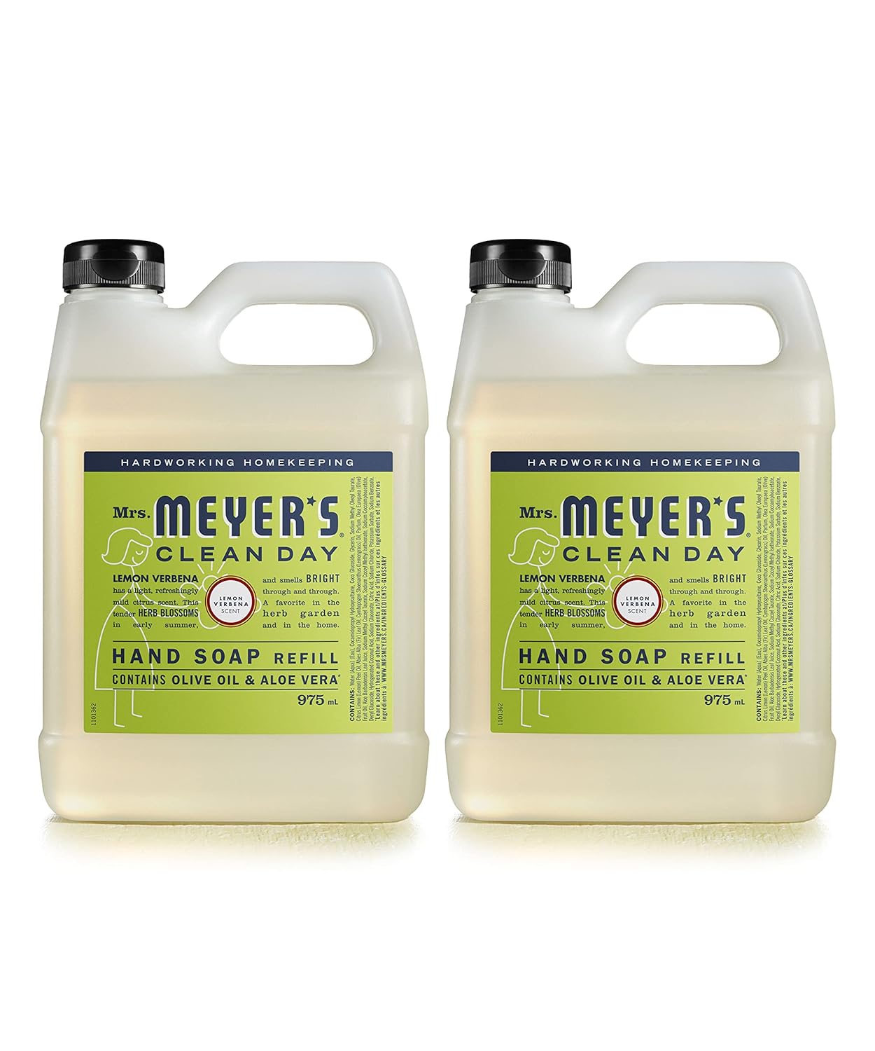 Mrs. Meyer'S Clean Day Hand Soap Refill, Made With Essential Oils, Biodegradable Formula, Lemon Verbena, 33 Fl. Oz - Pack Of 2