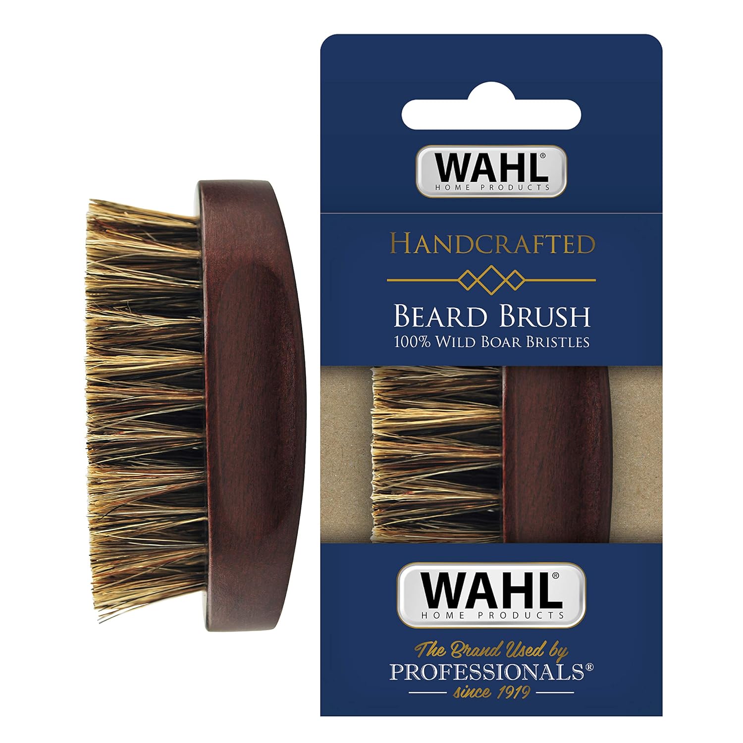 Wahl Small Travel Beard Brush With 100% Boar Bristles With Firm Natural Hair For Grooming & Styling – Wood Handle For Beards, Mustaches, Skin & Hair Care – Model 3346