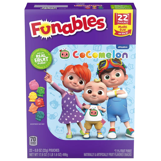 Funables Fruit Snacks, Cocomelon Fruit Flavored Snacks, 0.8 Ounce Pouches (22 Count)