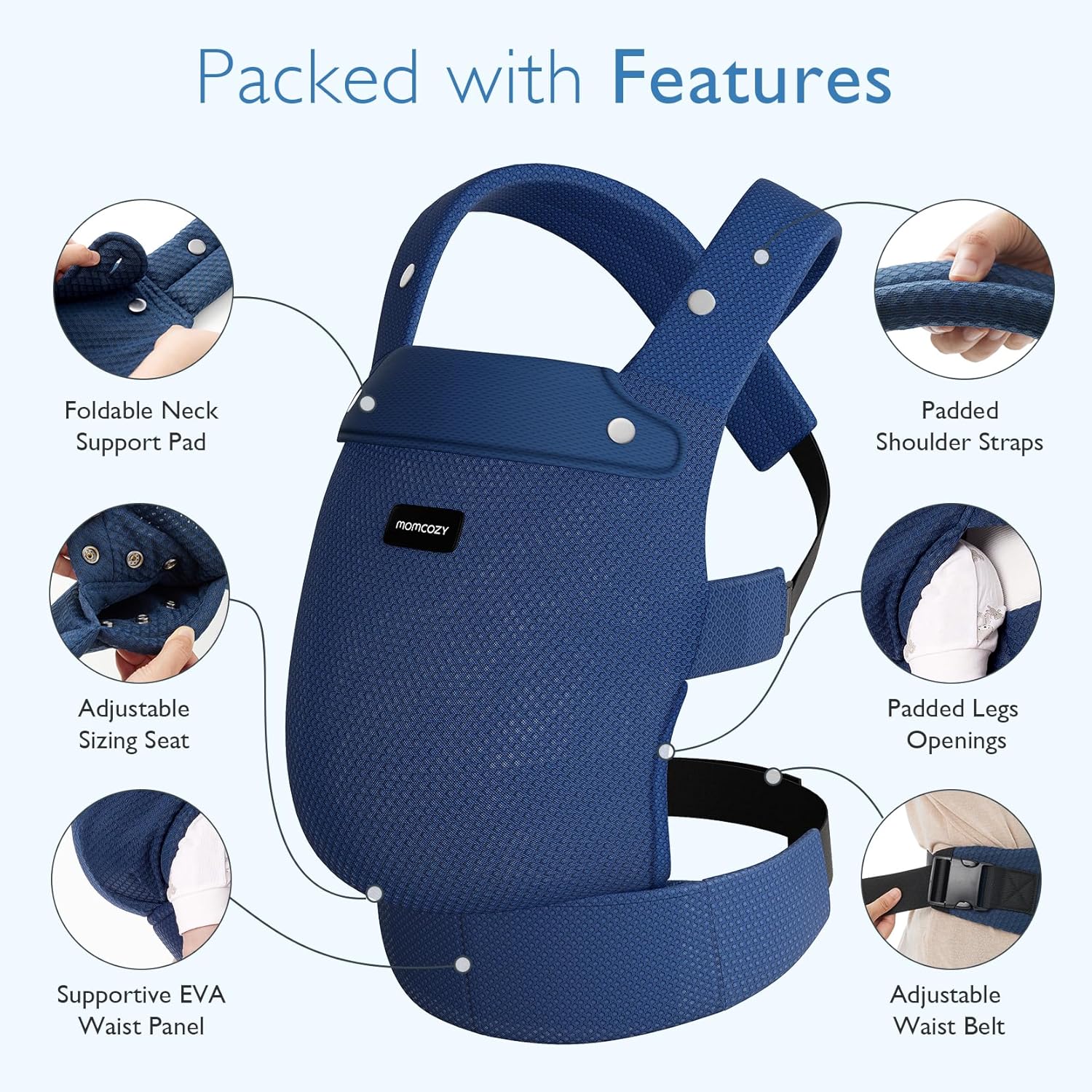 Momcozy Breathable Mesh Baby Carrier, Ergonomic and Lightweight Infant Carrier for 7-44lbs with Enhanced Lumbar Support, All Day Comfort for Hands-Free Parenting, Air Mesh-Blue : Baby