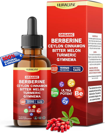 Organic Berberine, Ceylon Cinnamon, Bitter Melon, Turmeric, Gymnema Liquid Drops – 1500Mg Per Serving, Ultra Potent, Usa Made & Lab Tested – 2 Fl Oz (60Ml)
