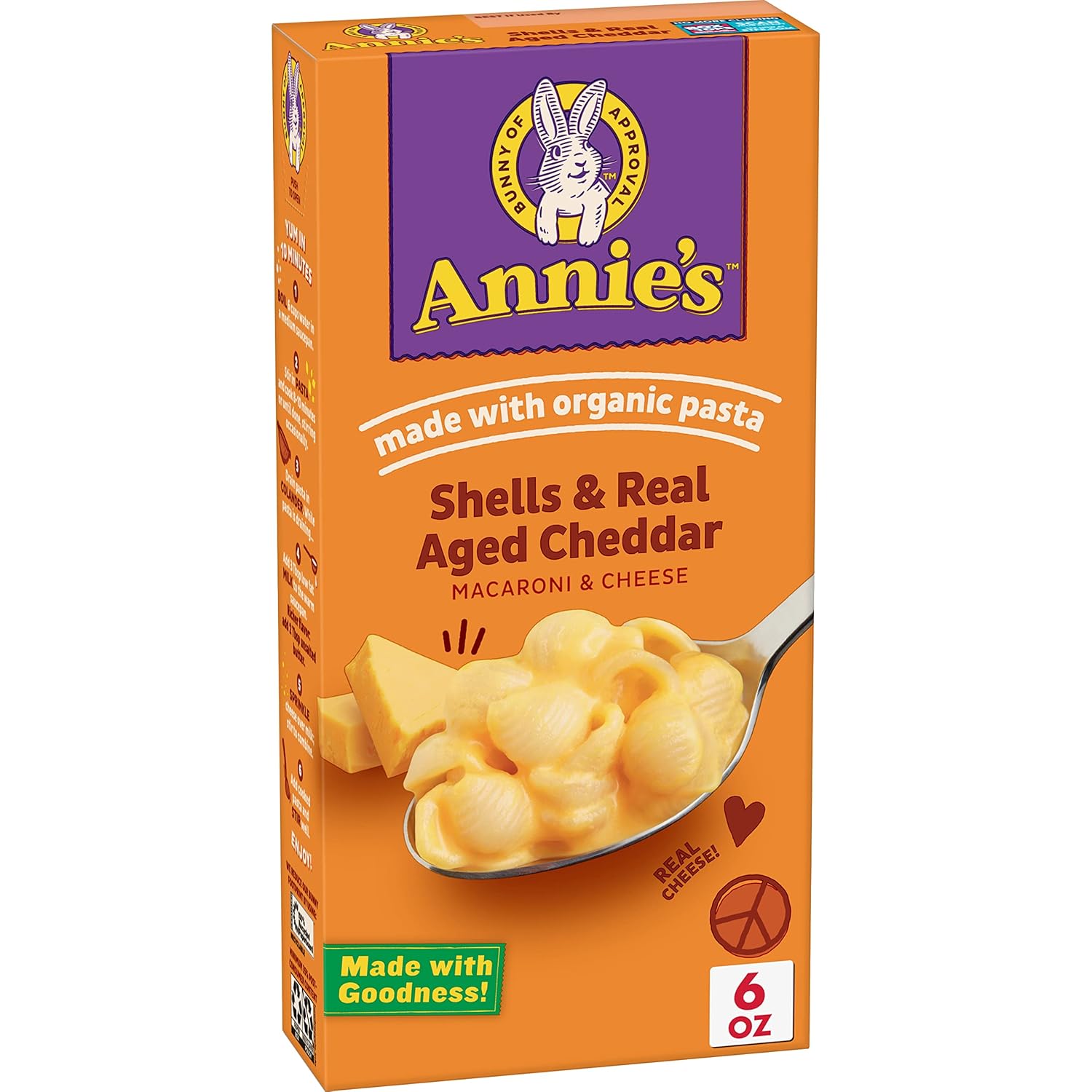 Annie’S Real Aged Cheddar Shells Macaroni & Cheese Dinner With Organic Pasta, 6 Oz