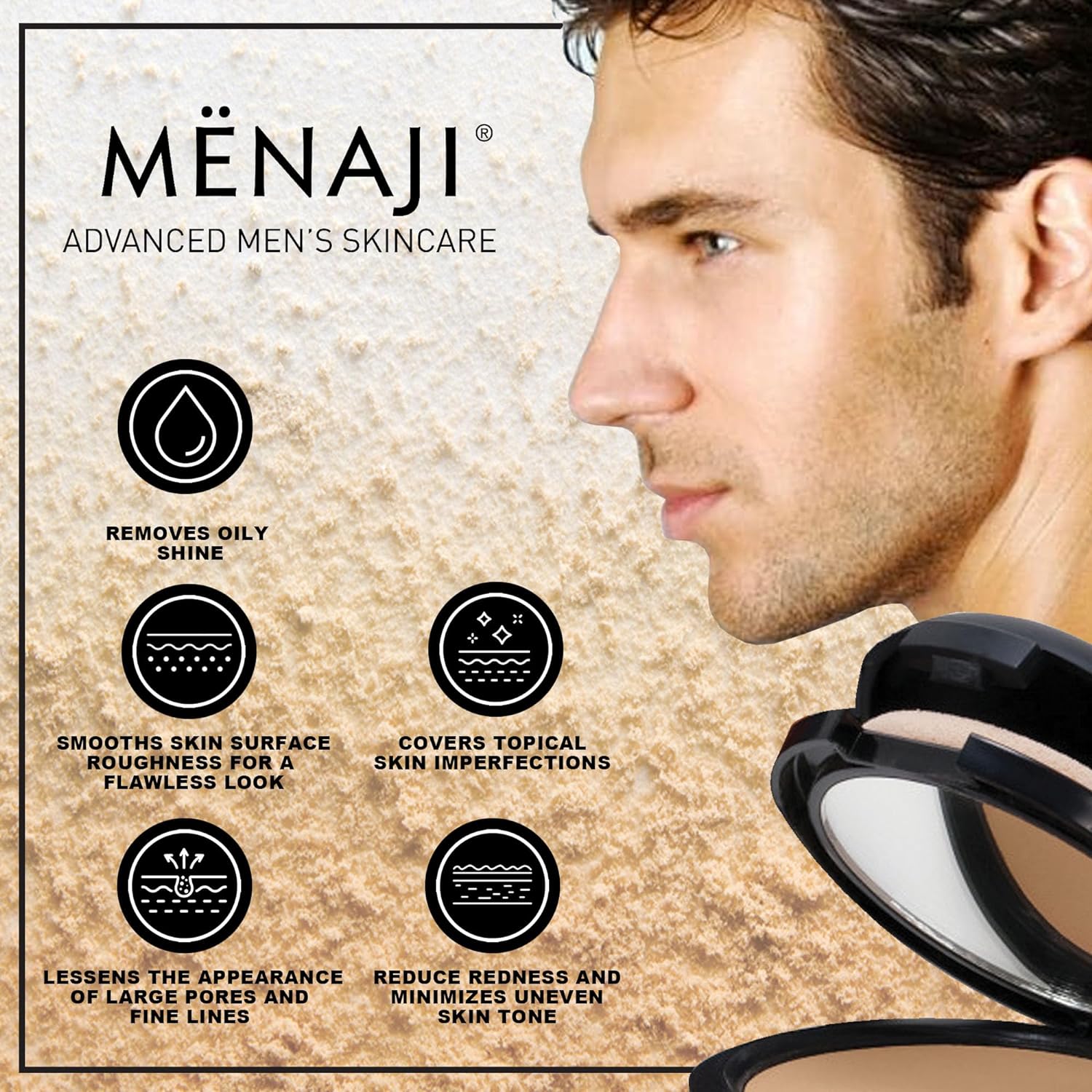 Mënaji Anti-Shine Powder (Hdpv) - Anti-Shine Face Make-Up For Men - Natural Looking Makeup - Mens Cosmetics - Medium : Face Powders : Beauty & Personal Care