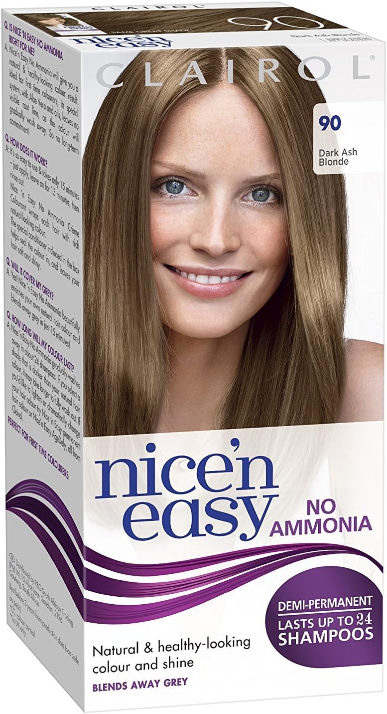 Clairol Nice'N Easy No Ammonia Hair Dye, 90 Dark Ash Blonde