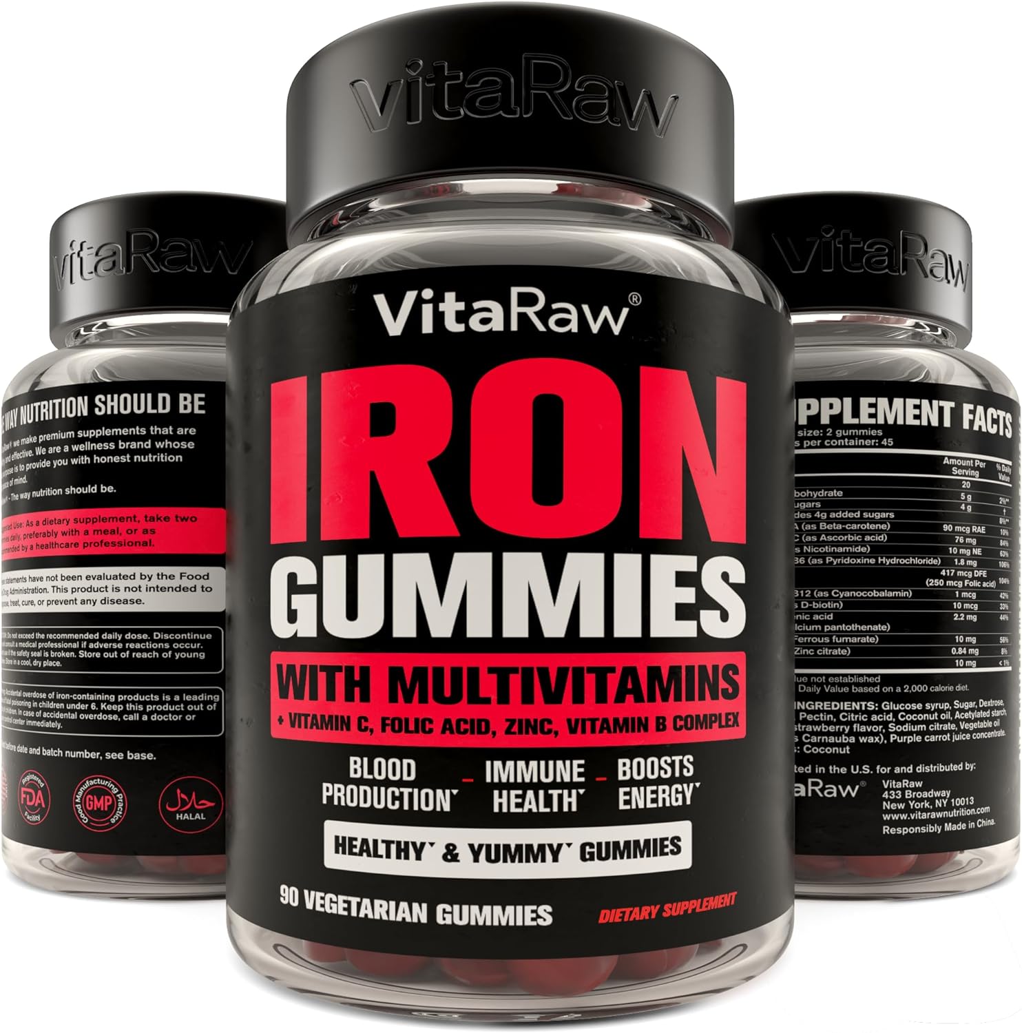 Tasty Iron Gummies (1.5 Month Supply) for Women, Men, Teens, and Kids - Iron Supplements for Women - Iron Gummies for Kids - Supports Blood Oxygen - Vegan Iron and Vitamin C, A, and Zinc - Gluten Free