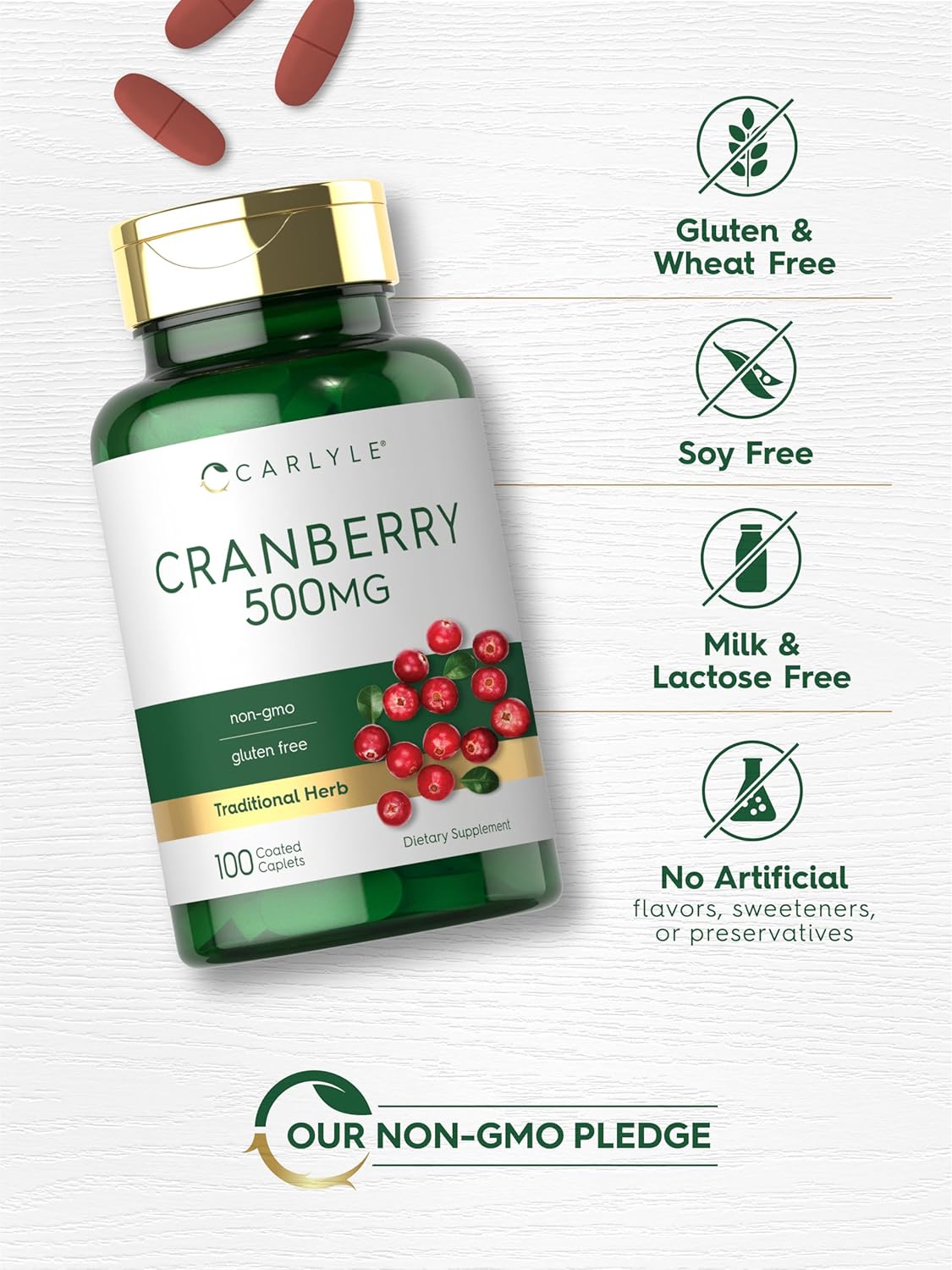 Carlyle Cranberry Pills | 500mg | 100 Caplets | Non-GMO, Gluten Free Supplement : Health & Household