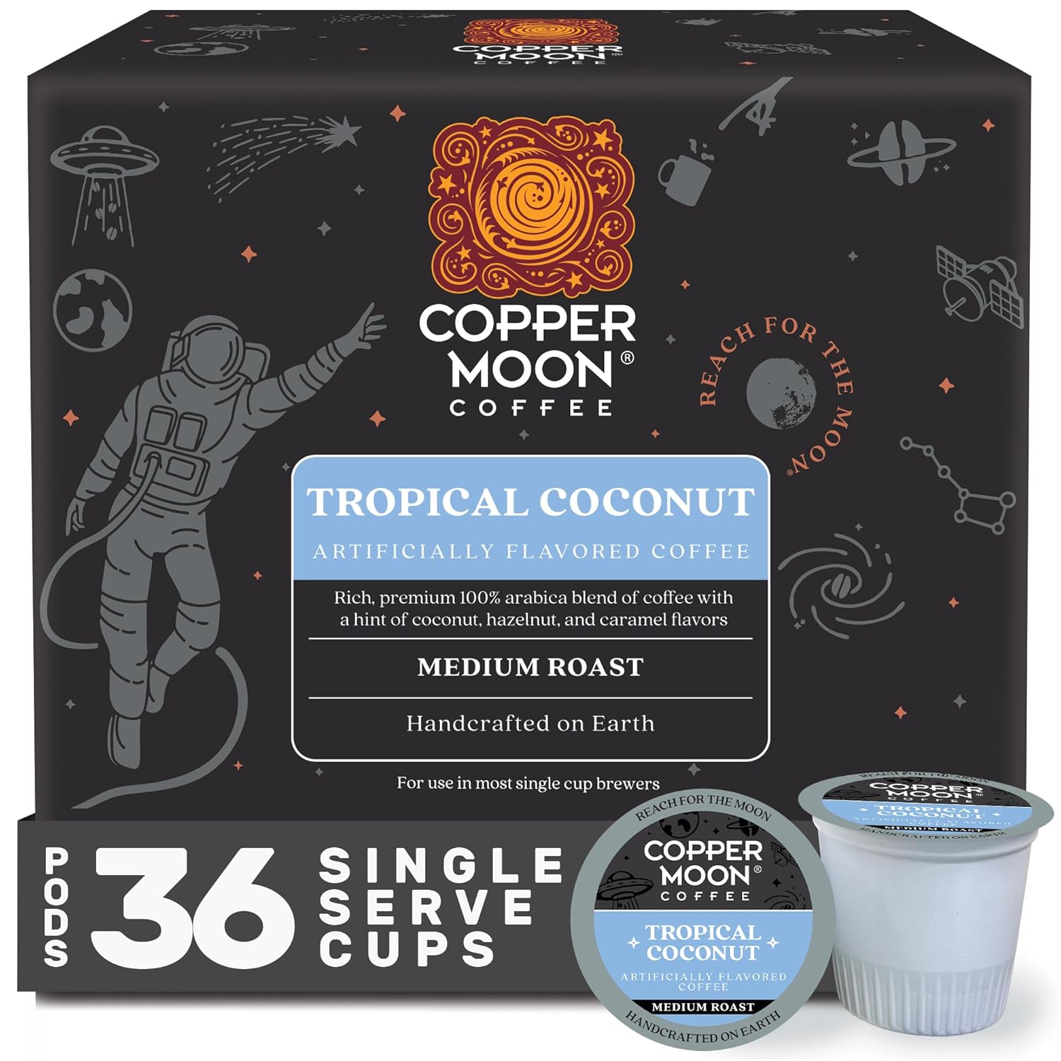 Copper Moon Single Serve Coffee Pods For Keurig K-Cup Brewers, Medium Roast, Tropical Coconut Blend, 12 Count(Pack Of 3)