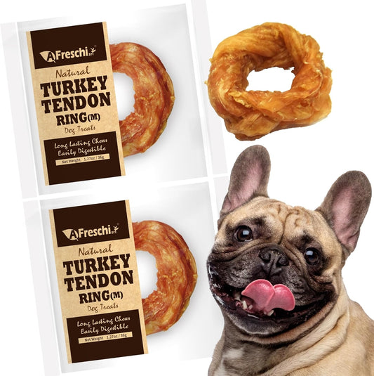 Afreschi Turkey Tendon For Dogs, Dog Treats For Signature Series, All Natural Human Grade Puppy Chew, Ingredient Sourced From Usa, Hypoallergenic, Rawhide Alternative, 20 Units/Box Ring Medium