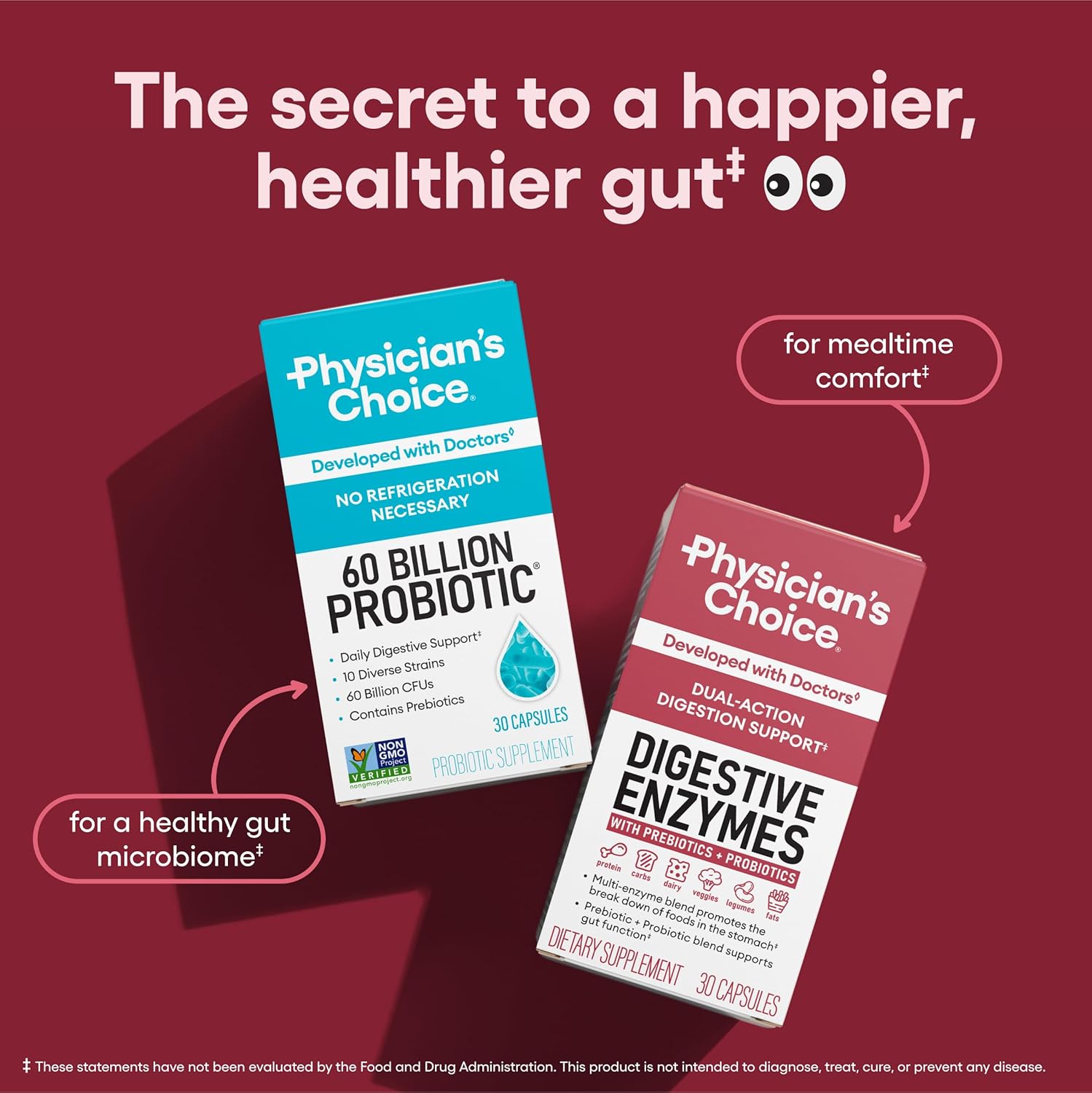 Physician'S Choice Digestive Enzymes - Multi Enzymes, Organic Prebiotics & Probiotics For Digestive Health & Gut Health - Meal Time Discomfort Relief & Bloating - Dual Action Approach - 90 Ct : Health & Household