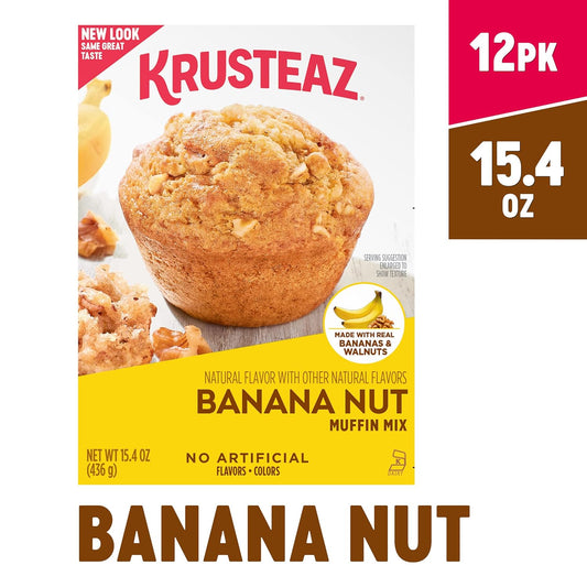 Krusteaz Banana Nut Muffin Mix, Made with Real Bananas & Walnuts, Baking Mix, No Artificial Flavors or Colors, 15.4-ounce Boxes (Pack of 12)