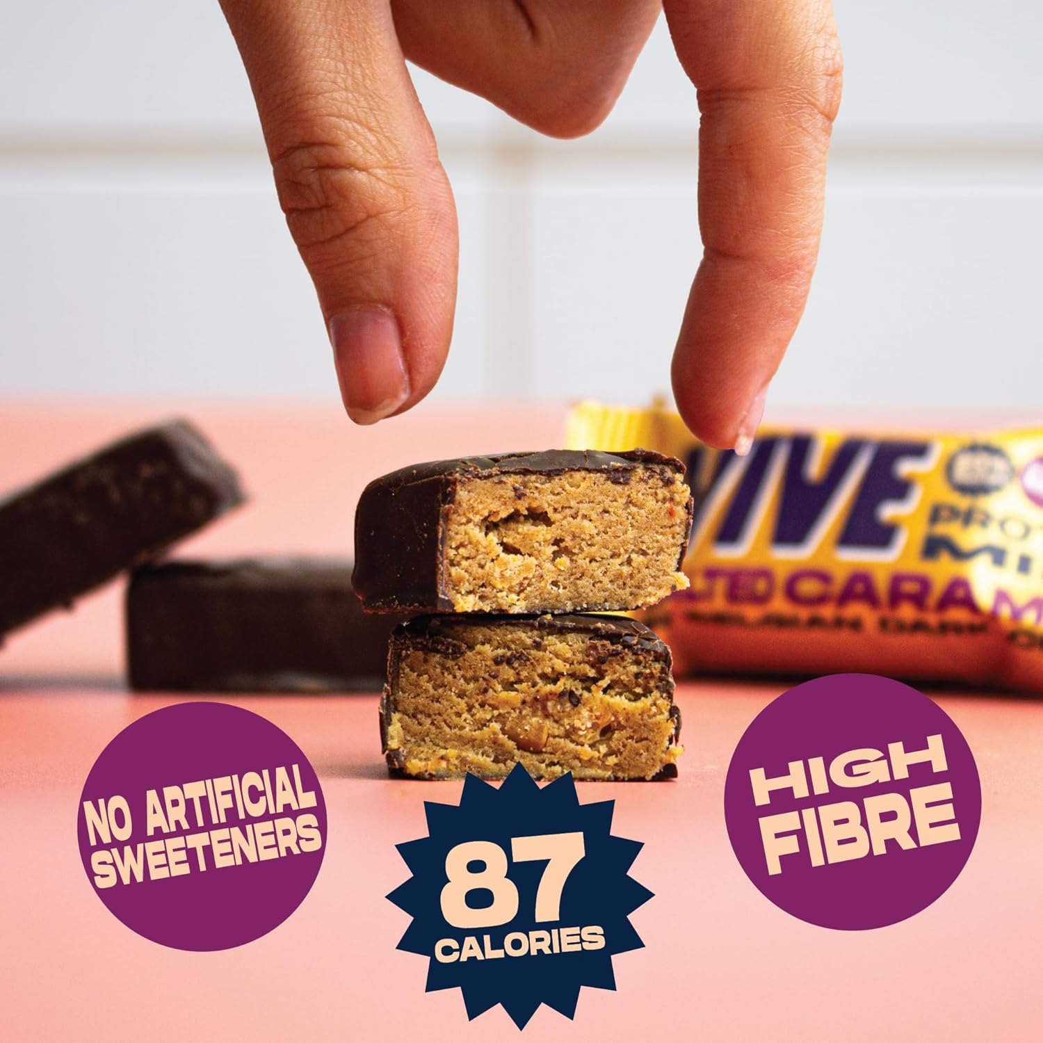 Vive Dark Chocolate Coated Salted Caramel Flavour Protein Bites - Vegan - High Fibre Protein Mini Bars - Pack of 21 : Amazon.co.uk: Health & Personal Care