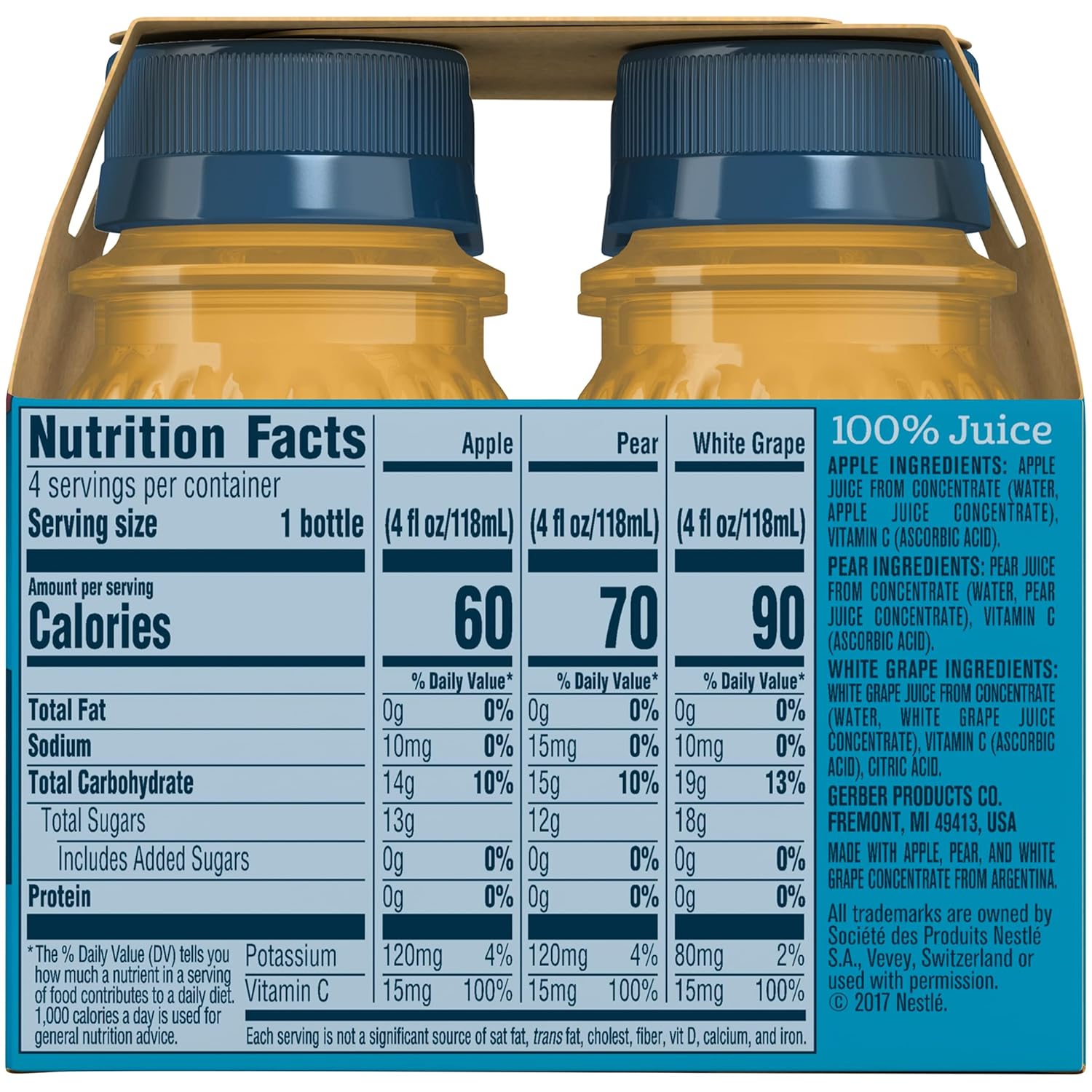 Gerber Juice Fruit 2 Apple, 1 Pear, 1 White Grape Juices From Concentrate Variety 16 Fl Oz (Pack Of 6)