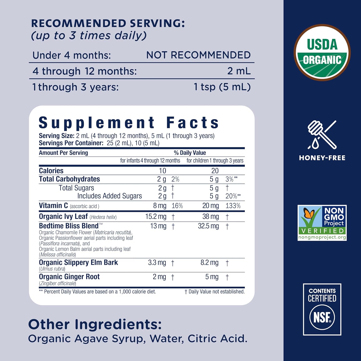Mommy'S Bliss Organic Baby Cough Syrup & Mucus Night Time, Contains Organic Agave And Ivy Leaf, Made For Babies 4 Month+, 1.67 Fluid Ounces : Health & Household