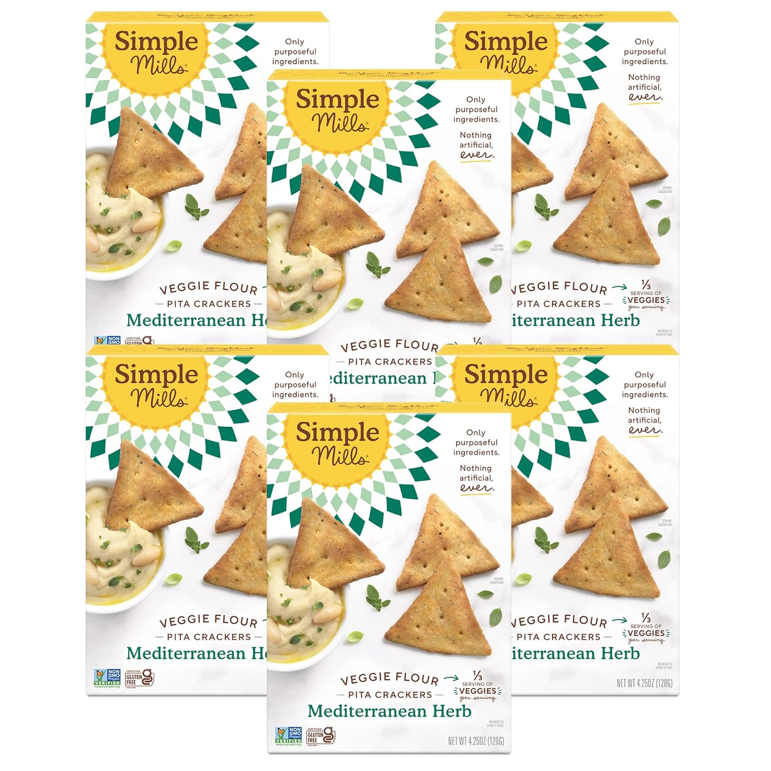 Simple Mills Vegetarian Flour Pita Cookies, Mediterranean Herbs, Gluten Free, Vegan, Healthy Snacks, Paleo, 4.25 oz Pack of 6