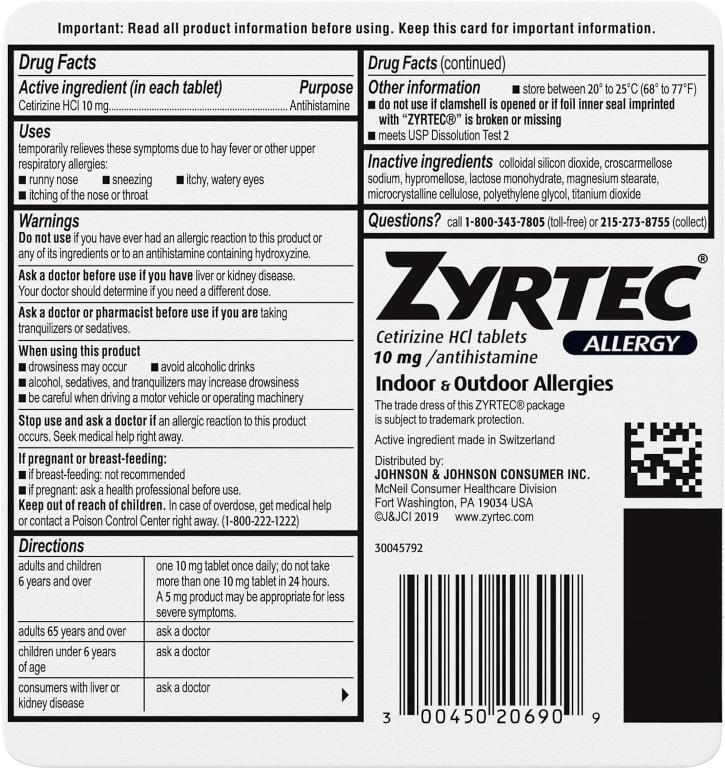 Zyrtec 24 Hour Allergy Relief Tablets with Cetirizine HCl Antihistamine, 90 ct & Benadryl Extra Strength Itch Relief Stick with Diphenhydramine HCI Topical Analgesic, Bonus Pack, 2 Items : Health & Household