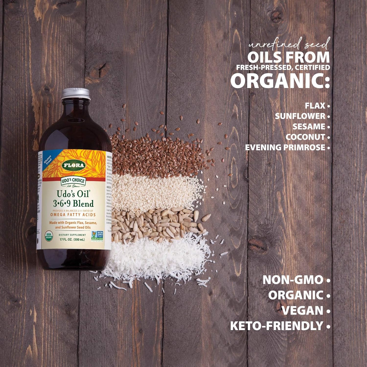 Flora - Udo'S Oil Dha 3-6-9 Blend - Vegan Eye & Brain Health Supplement - Vegan Omega-3 & Omega-6 - Contains Sunflower & Flax Seed Oil - Kosher & Organic - Keep Chilled - 8.5 Fl. Oz. : Health & Household