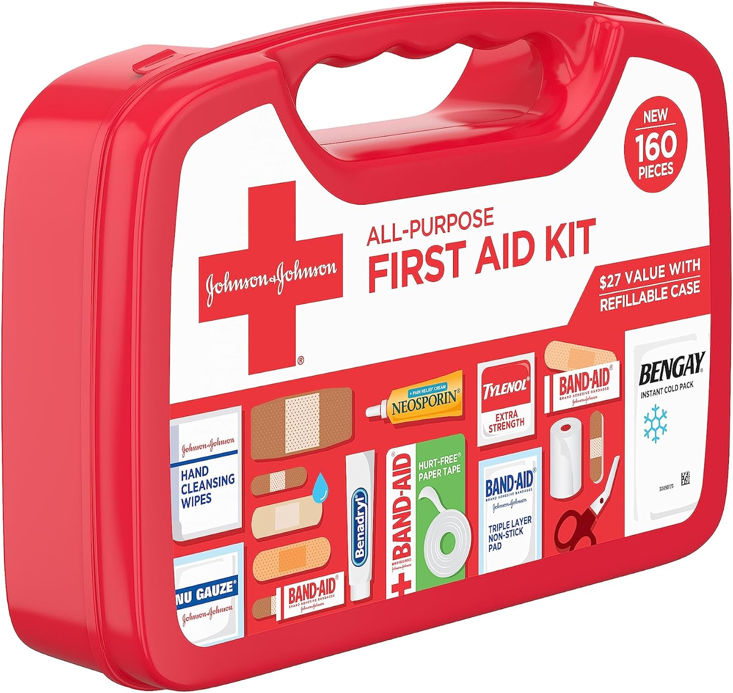 Johnson & Johnson All-Purpose Portable Compact First Aid Kit for Minor Cuts, Scrapes, Sprains & Burns, Ideal for Home, Car, Travel, Camping and Outdoor Emergencies, 160 pieces : Health & Household