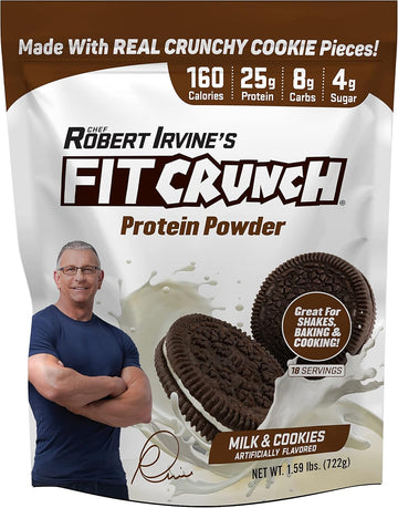 Fitcrunch Tri-Blend Whey Protein, Keto Friendly, Low Calories, High Protein (18 Servings, Milk & Cookies)