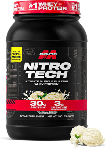Muscletech Whey Protein Powder (Milk Chocolate, 2 Pound) - Nitro-Tech Ultimate Muscle Building Formula With Whey Protein Isolate & Peptides - 30G Of Protein, 3G Of Creatine & 6.8G Of Bcaa