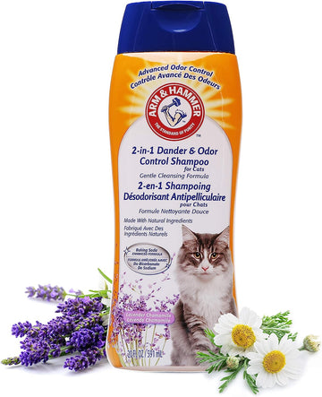 Arm & Hammer 2-in-1 Deodorizing & Dander Reducing Shampoo for Cats, Dander Remover for Dander and Odors, Baking Soda Moisturizes and Deodorizes, Lavender Chamomile Scent, 20 Fl Oz